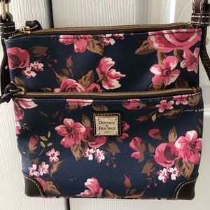 Dooney & Bourke navy floral crossbody with red interior